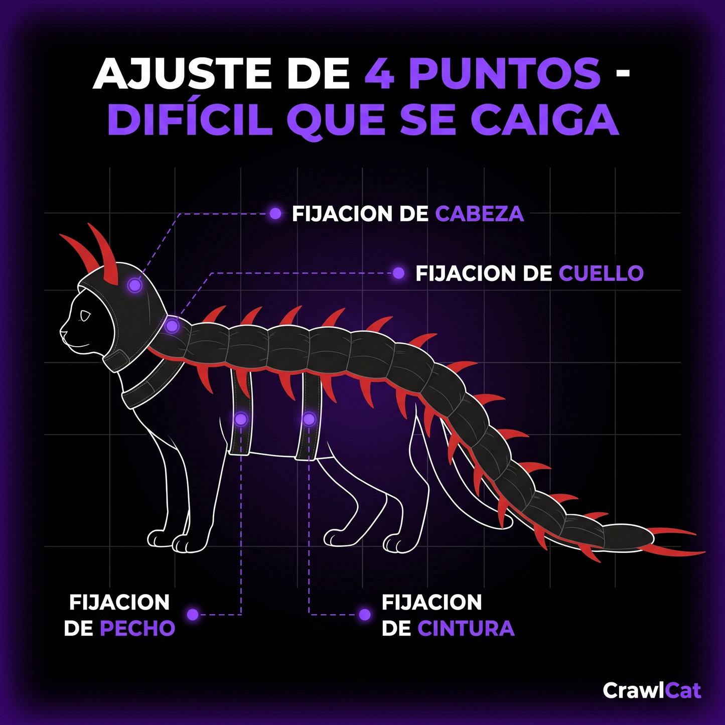 CrawlCat — Disfraz de Ciempiés para Gatos | Ajuste de 4 Puntos, No Se Cae
