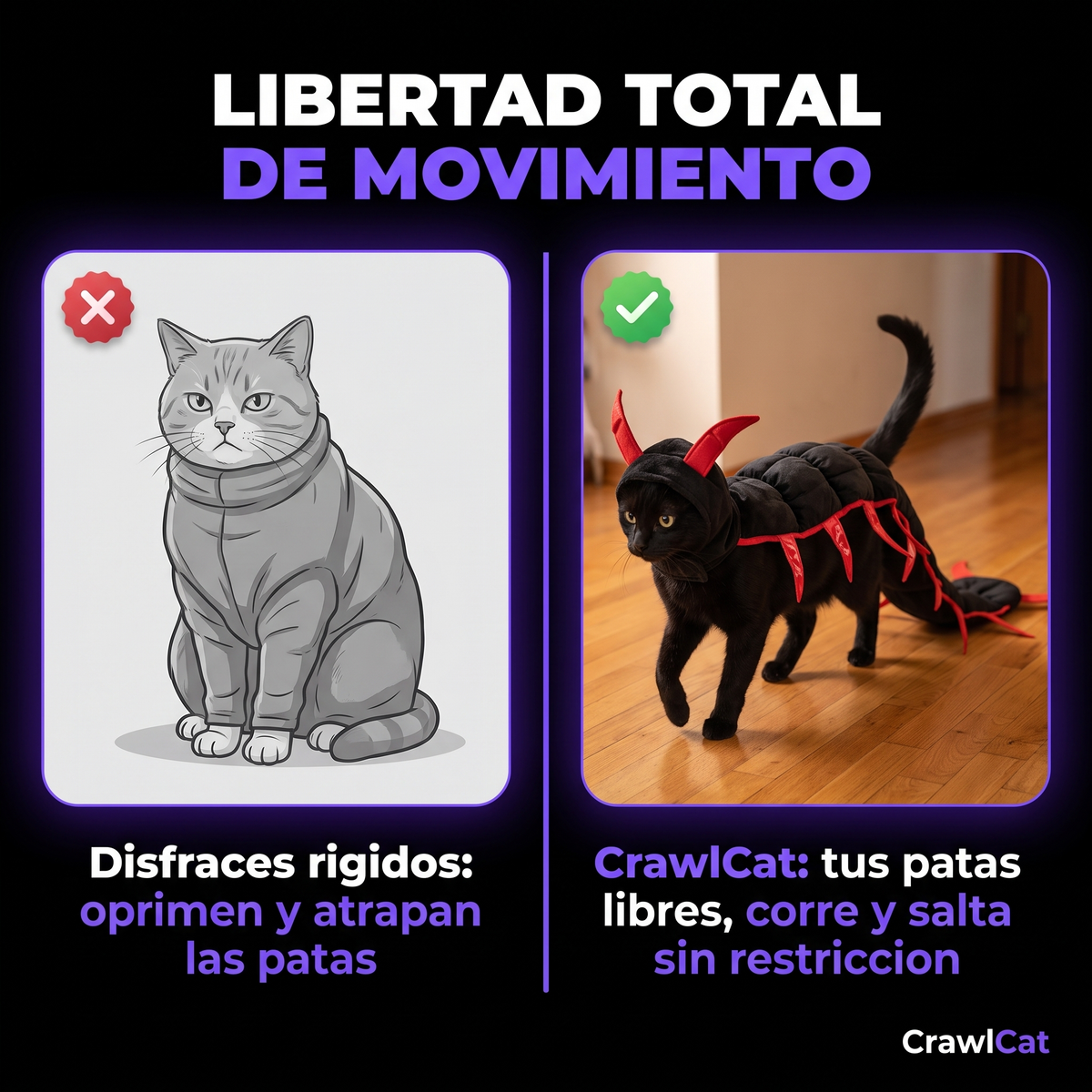 CrawlCat — Disfraz de Ciempiés para Gatos | Ajuste de 4 Puntos, No Se Cae